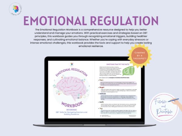 dbt toolkit emotional regulation workbook worksheet learn to emotionally regulate, control your emotions, and self regulate when triggered