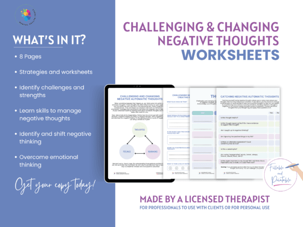 challenging and changing negative automatic thoughts worksheet