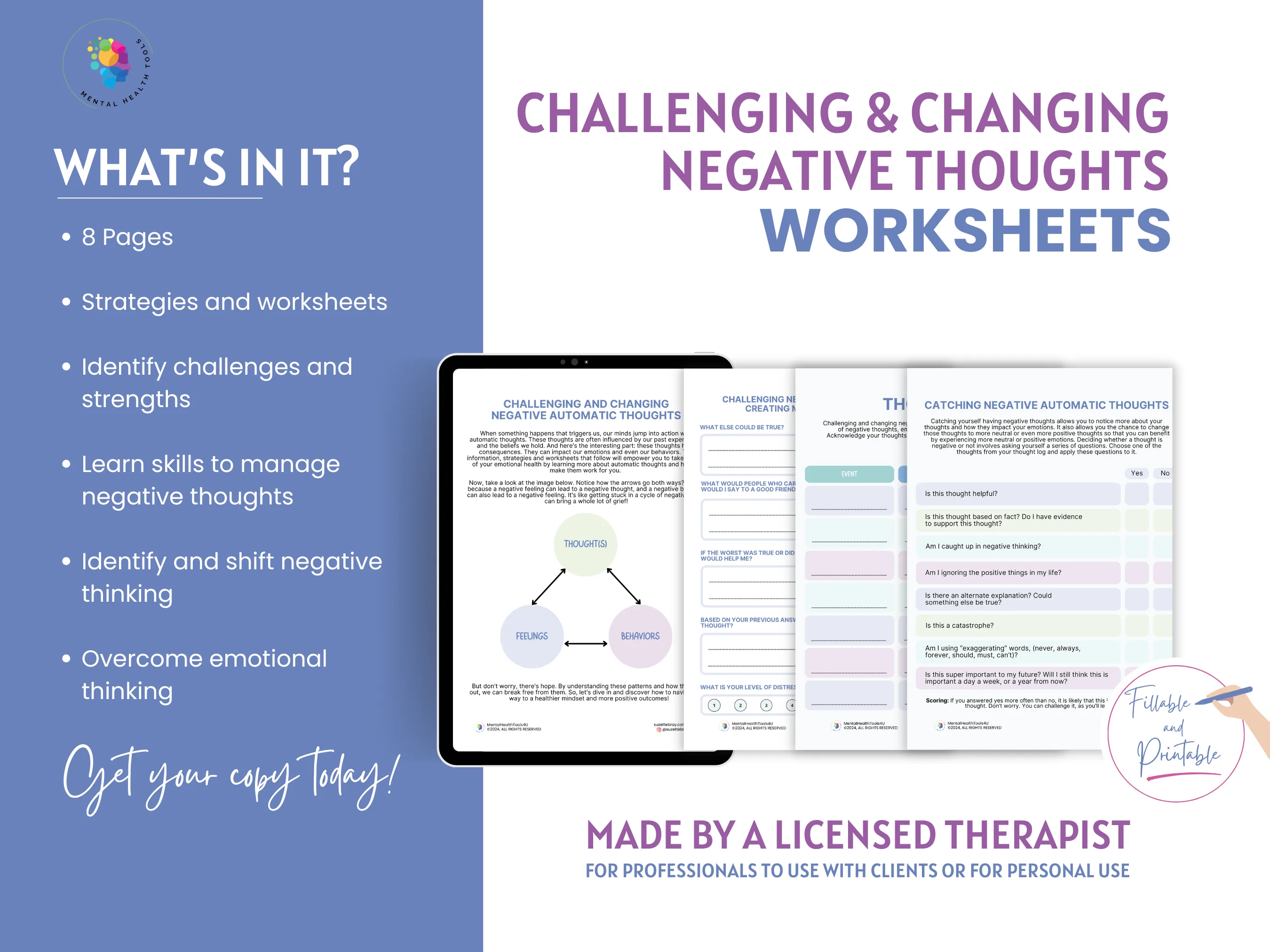 challenging and changing negative automatic thoughts worksheet