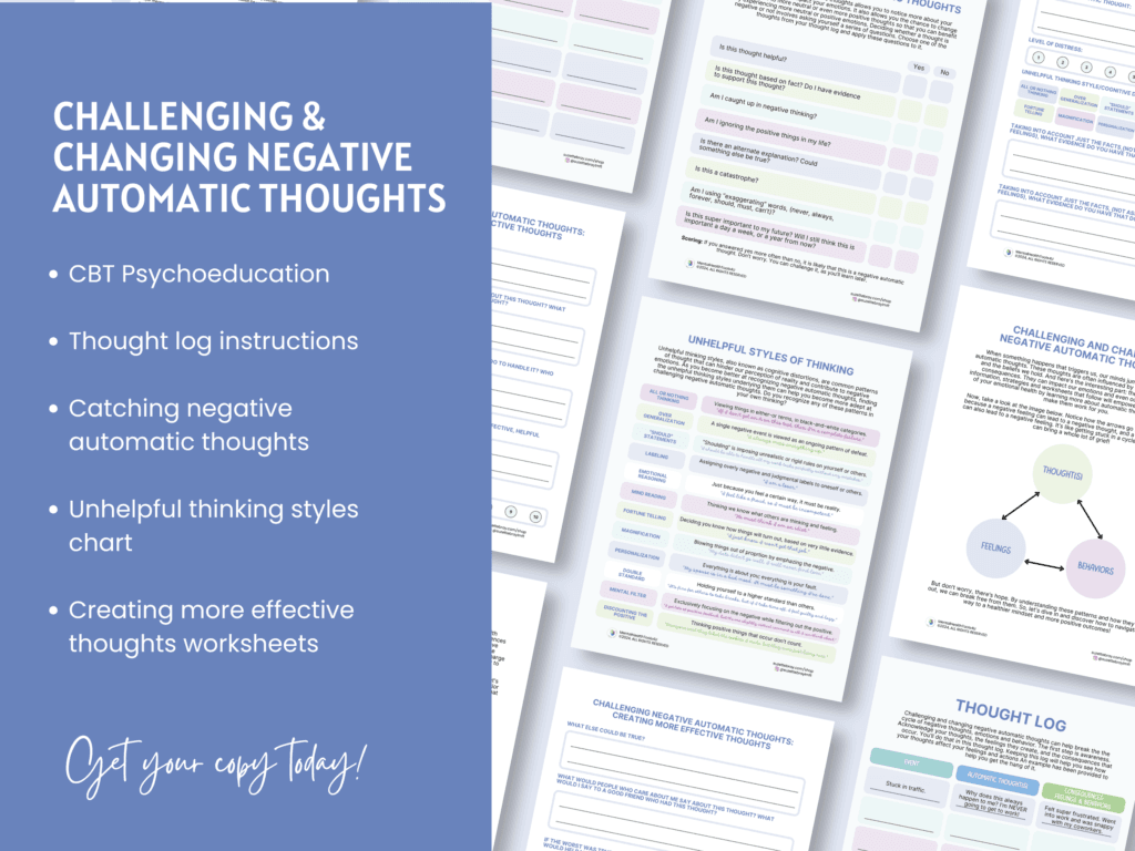 Challenging and Changing Negative Automatic Thoughts Worksheet ...