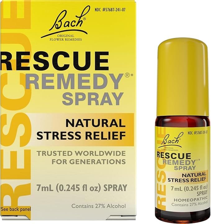 bach rescue remedy spray 7ml, natural stress relief, homeopathic flower essence, vegan, gluten and sugar free, non habit forming