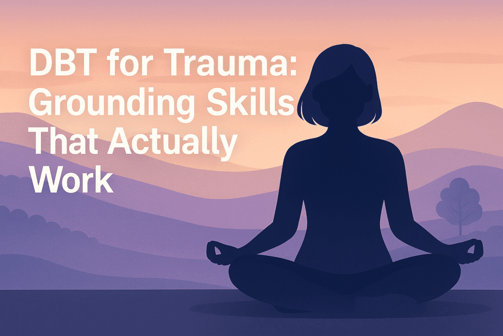 dbt trauma recovery benefits landscape A calming digital illustration promoting trauma recovery through Dialectical Behavior Therapy (DBT), featuring soft, pastel colors, abstract representations of mindfulness and healing, and gentle visuals suggesting emotional support and nervous system regulation.