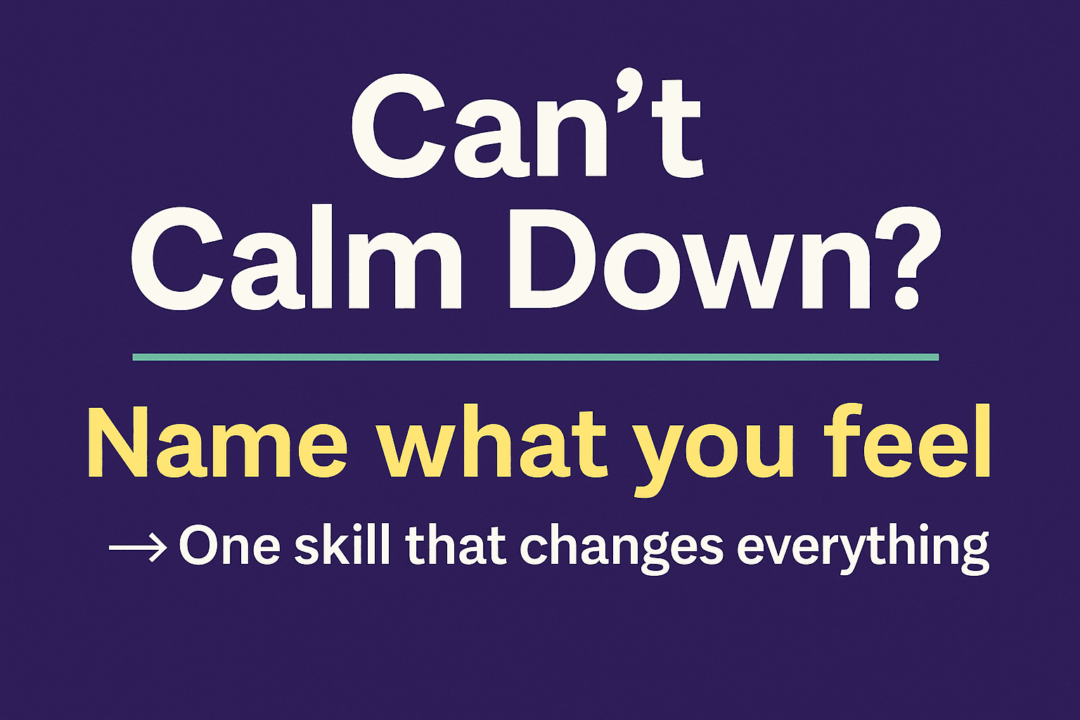 A digital graphic in landscape format features a calm, reflective young woman with her eyes closed, surrounded by soft, abstract emotional icons (like hearts, clouds, and lightning bolts). Bold text on the image reads, “Can’t Calm Down? This One Emotional Skill Could Change Everything.” The color palette is soothing with pastel tones of blue, pink, and lavender, emphasizing emotional balance and clarity. Ask ChatGPT