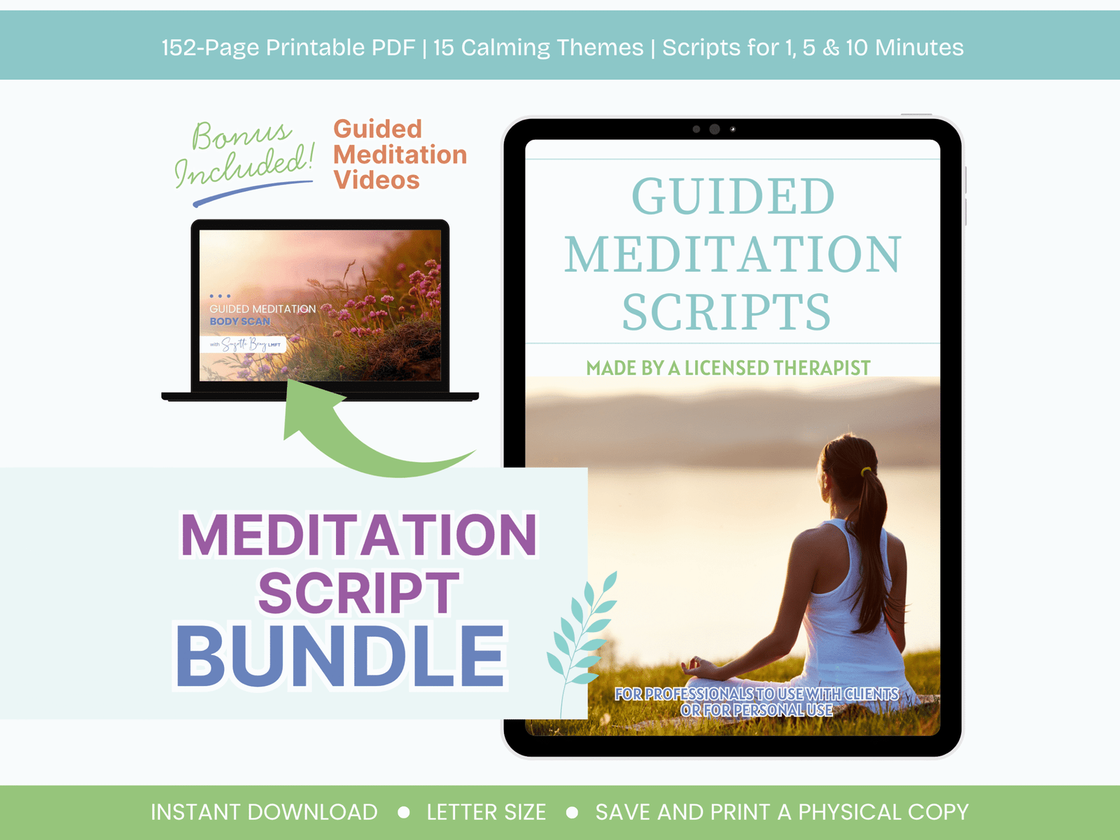 Guided Meditation Scripts: Calmness & Stress Relief (Printable PDF Bundle)