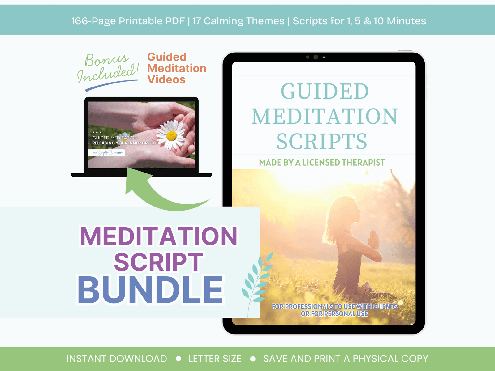 Guided Meditation Script Bundle: Anxiety Relief, Emotional Healing (PDF Download + Video Bonus)