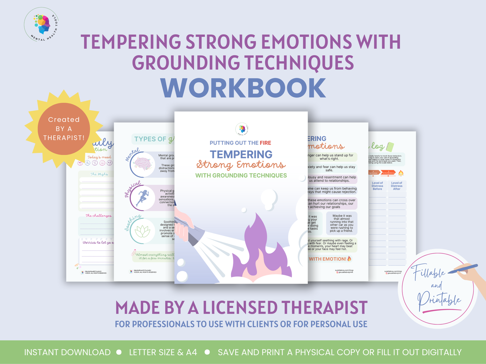 Strong Emotions scaled Crisis and grounding starter pack DBT worksheets PDF