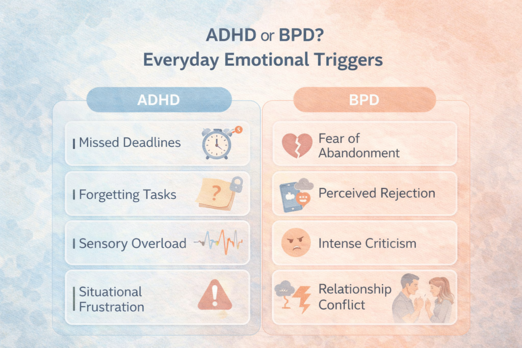 Explaining ADHD or BPD differences in everyday emotional triggers